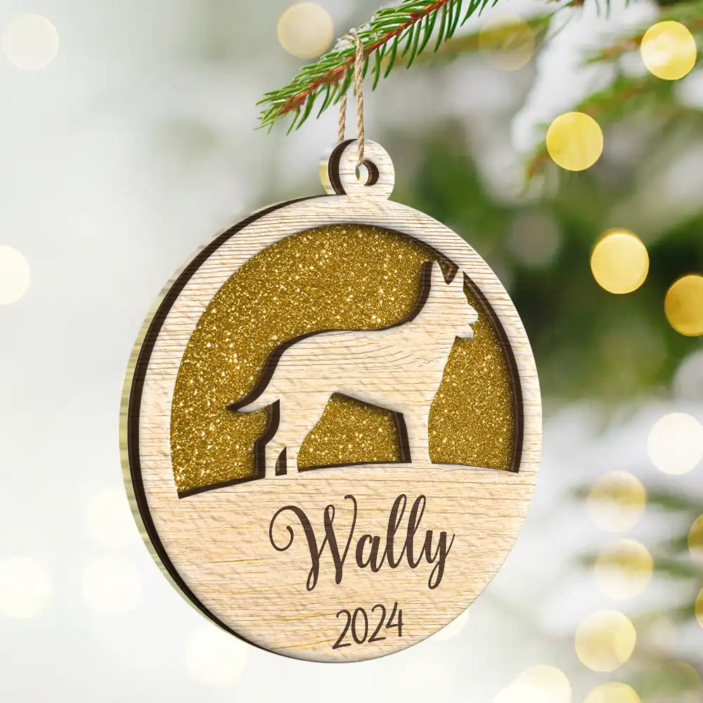 Dog Shape Faux Glitter First Christmas Pet Memorial - Personalized 2-Layered Mix Ornament