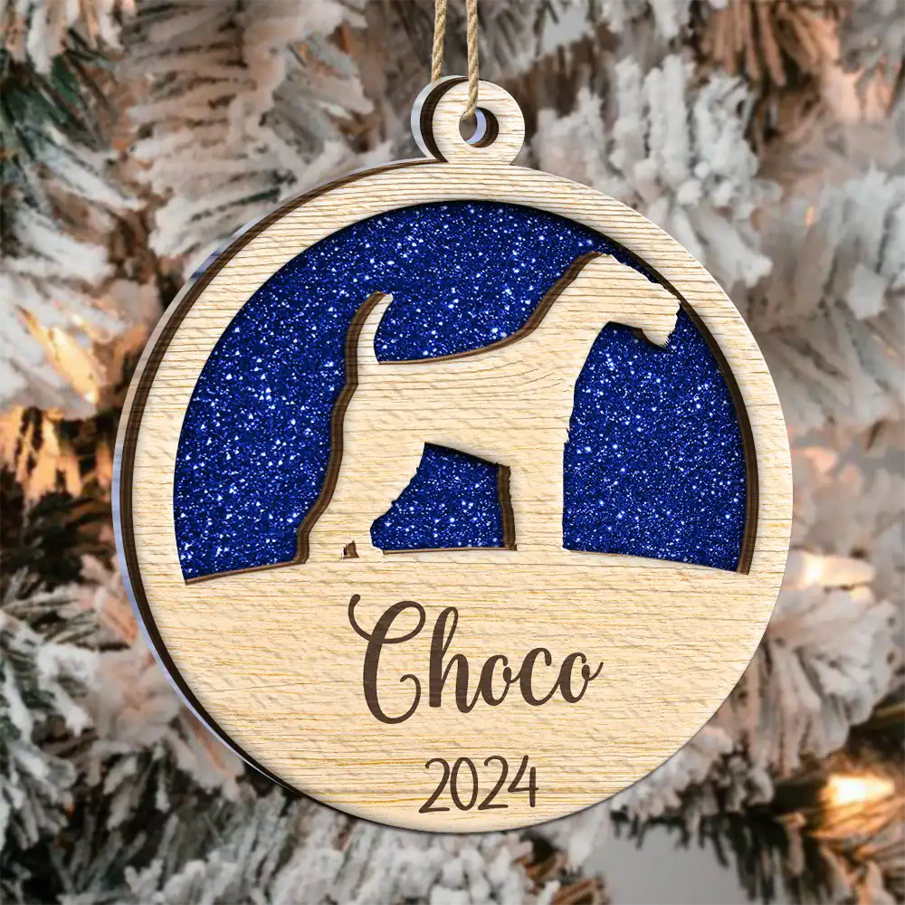 Dog Shape Faux Glitter First Christmas Pet Memorial - Personalized 2-Layered Mix Ornament