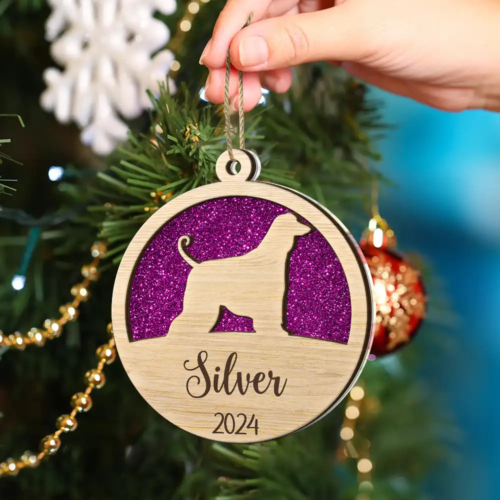 Dog Shape Faux Glitter First Christmas Pet Memorial - Personalized 2-Layered Mix Ornament