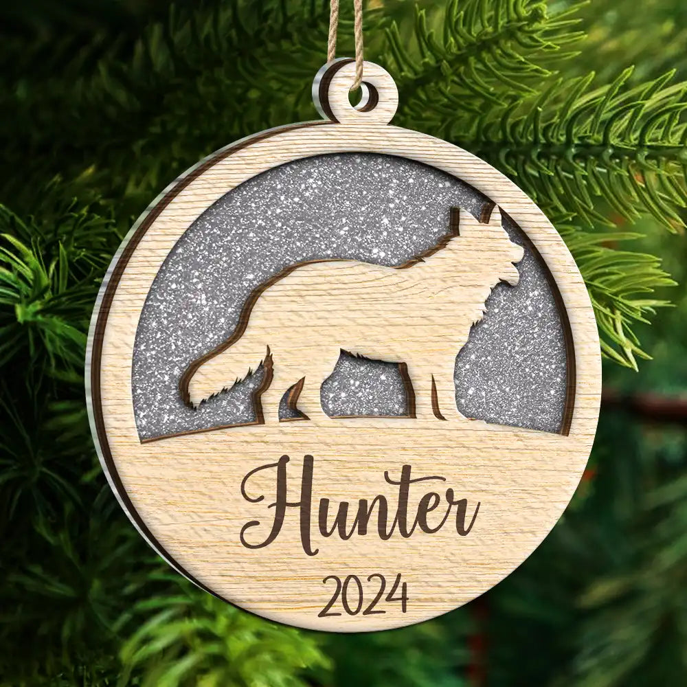 Dog Shape Faux Glitter First Christmas Pet Memorial - Personalized 2-Layered Mix Ornament