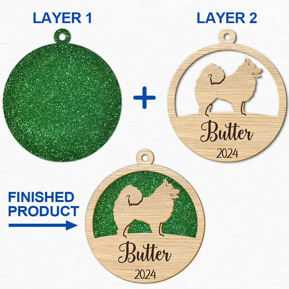 Dog Shape Faux Glitter First Christmas Pet Memorial - Personalized 2-Layered Mix Ornament