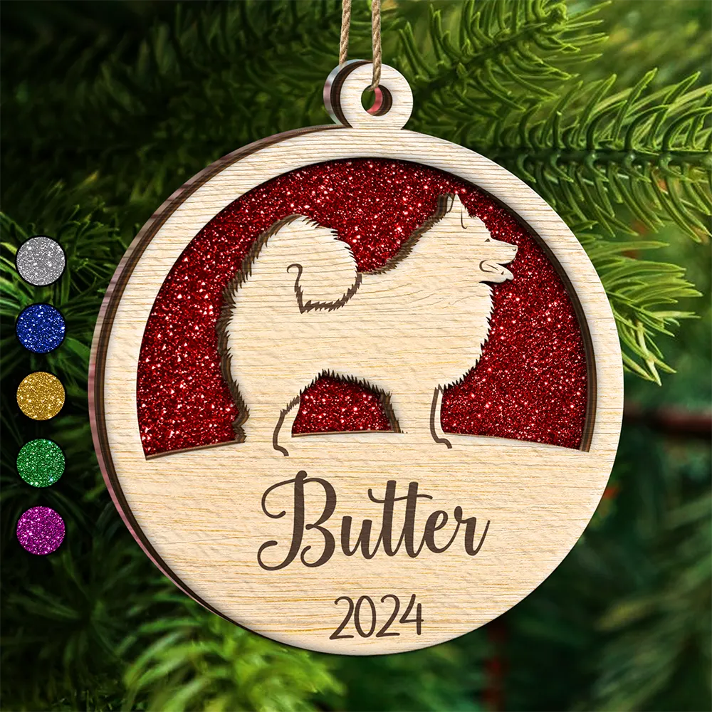 Dog Shape Faux Glitter First Christmas Pet Memorial - Personalized 2-Layered Mix Ornament