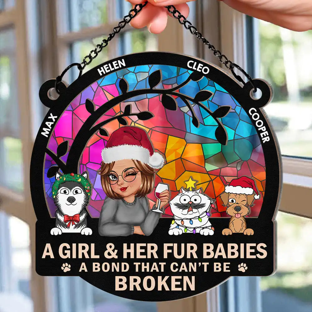 Pet Lovers - A Girl And Her Cats A Bond That Can't Be Broken Turban Woman - Personalized Window Hanging Suncatcher Ornament