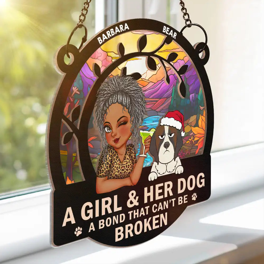 Pet Lovers - A Girl And Her Cats A Bond That Can't Be Broken Turban Woman - Personalized Window Hanging Suncatcher Ornament