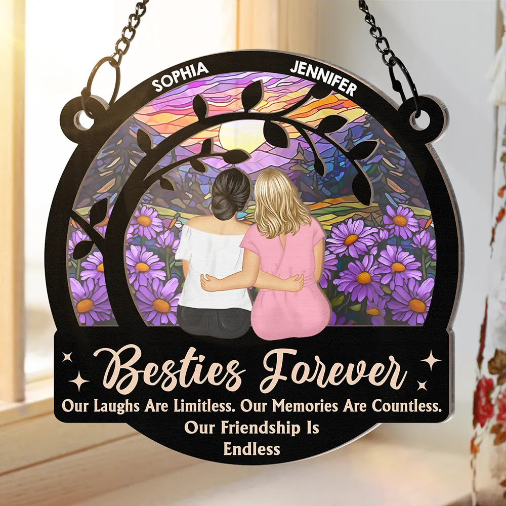 Gift For Bestie - Limitless Laugh Countless Memories Endless Friendship Besties - Personalized Window Hanging Suncatcher Ornament