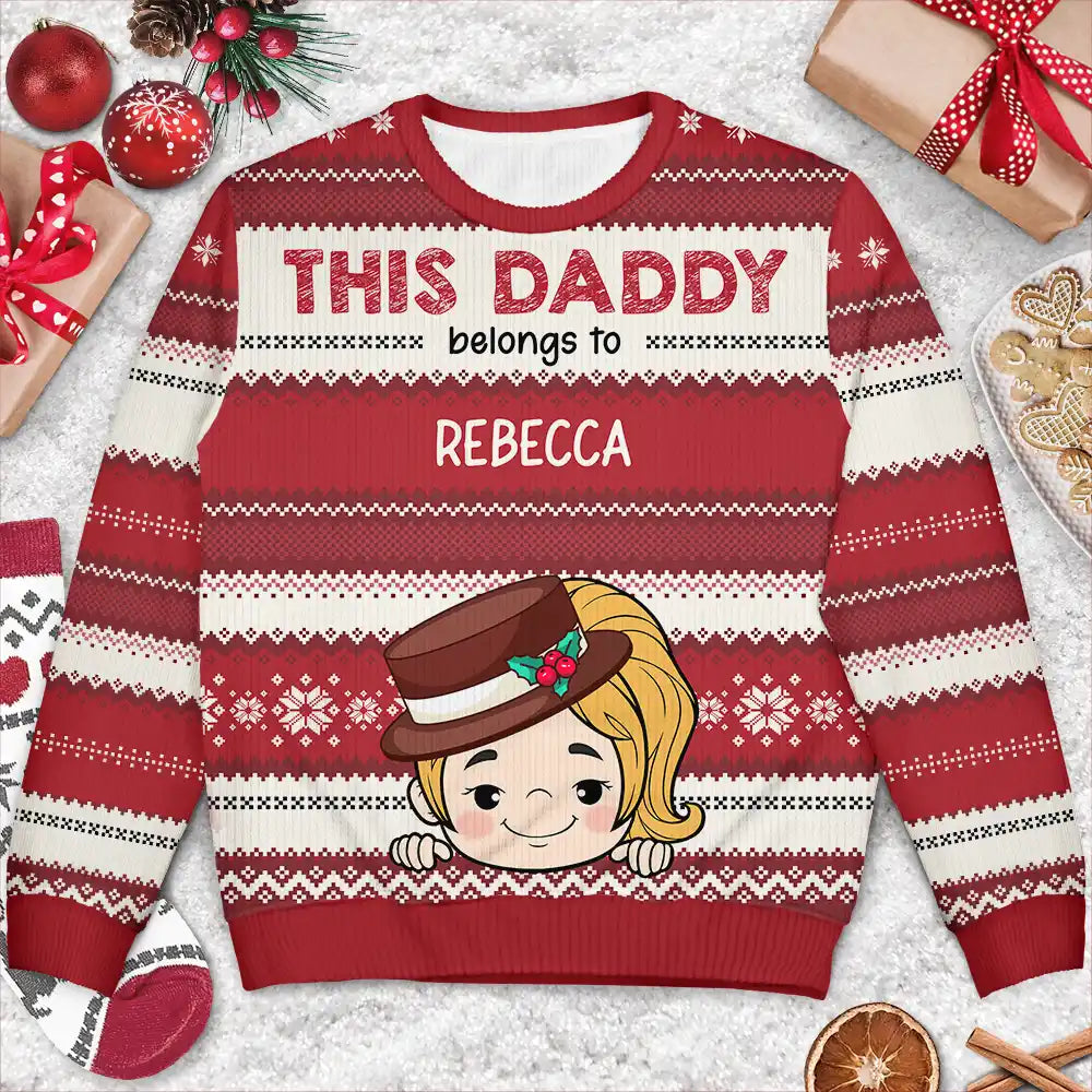 Christmas,Gift For Grandpa,Gift For Father,Continue Shopping,Happy - This Grandpa Daddy Belongs To Grandkids Kids - Personalized Unisex Ugly Sweater