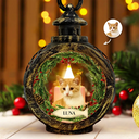 Pet Lovers, Memorial - Custom Photo Lovely Dog Cat Face Wreath Pet Memorial - Personalized Candlelight Lantern Ornament