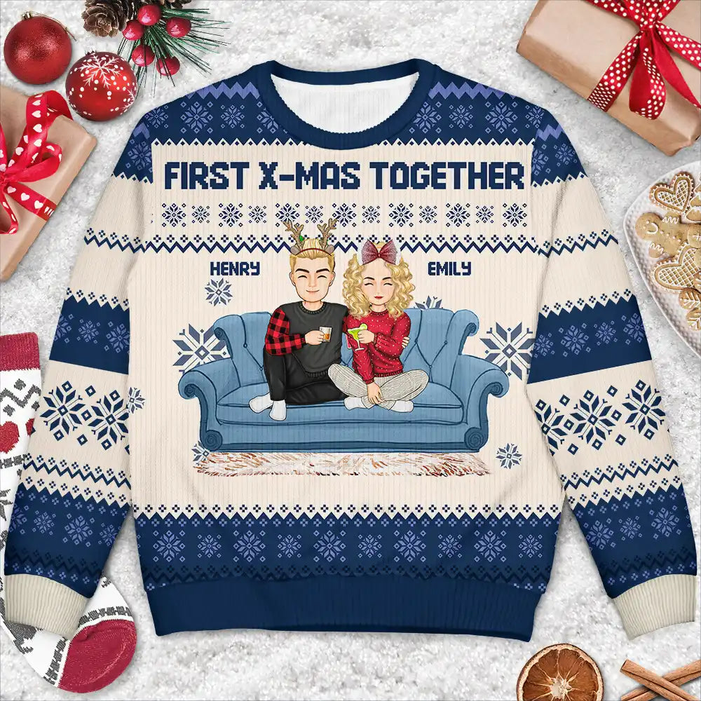 Gift For Couples, Pet Couple - Cartoon Couple With Kids And Pets - Personalized Unisex Ugly Sweater