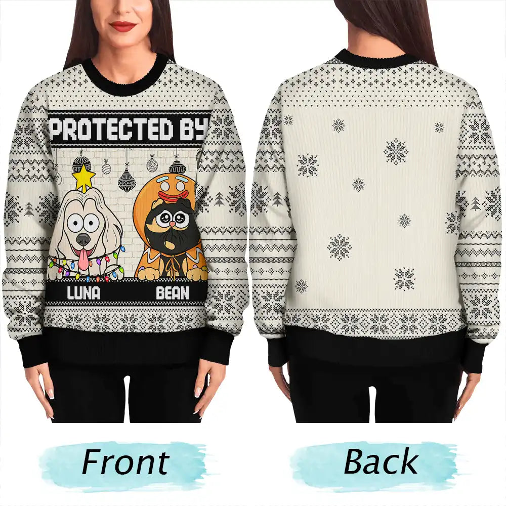 Pet Lovers, Gift For Kids - Protected By Dogs And Cats Funny Pet - Personalized Unisex Ugly Sweater