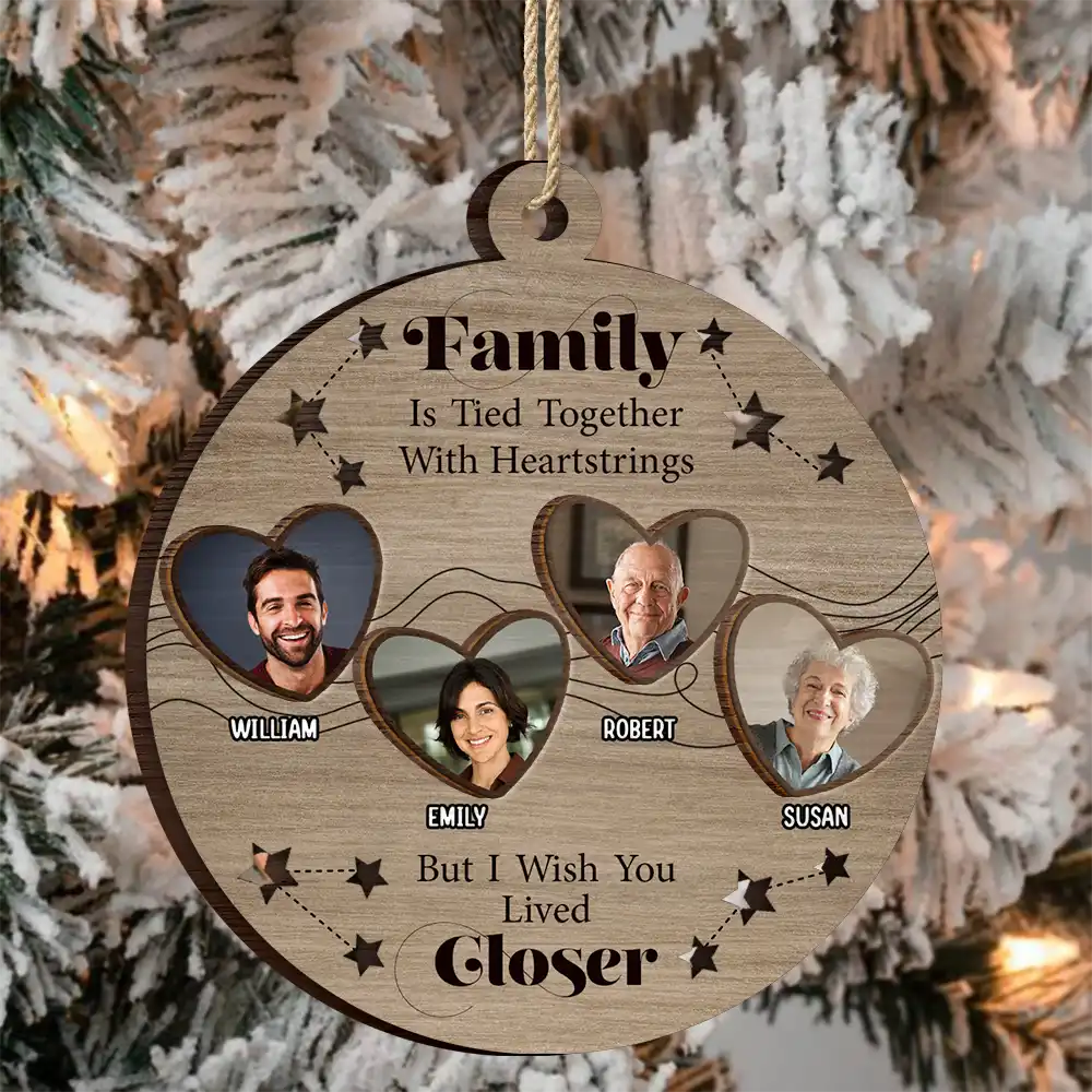 Gift For Sisters, Gift For Bestie - Custom Photo Sisters Heartstrings I Wish You Lived Closer - Personalized 2-Layered Wooden Ornament