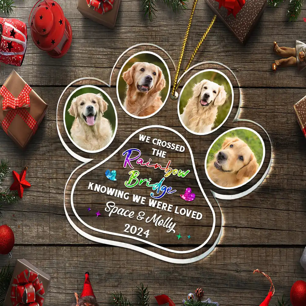 Custom Photo Crossed The Rainbow Bridge Pet Memorial - Personalized Custom Shaped Acrylic Ornament