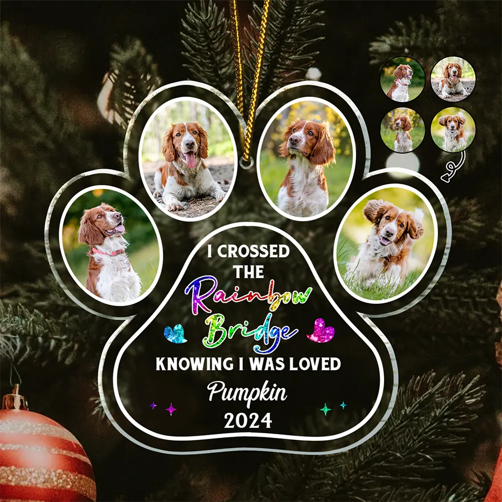 Custom Photo Crossed The Rainbow Bridge Pet Memorial - Personalized Custom Shaped Acrylic Ornament