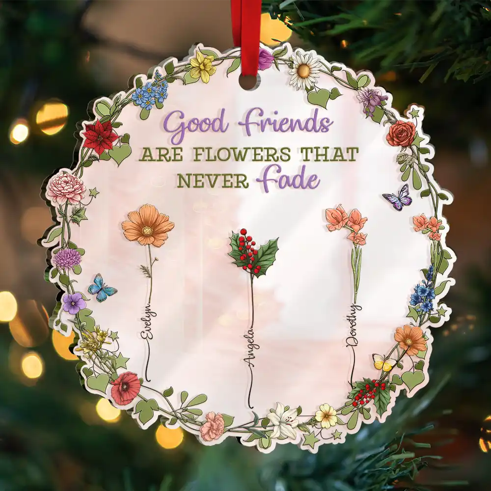 Gift For Bestie, Gift For Sisters - Sisters Are Different Flowers From The Same Garden - Personalized Custom Shaped Mirror Ornament