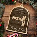 First Christmas As A Family Of Four Crossword Scrabble - Personalized 2-Layered Wooden Ornament