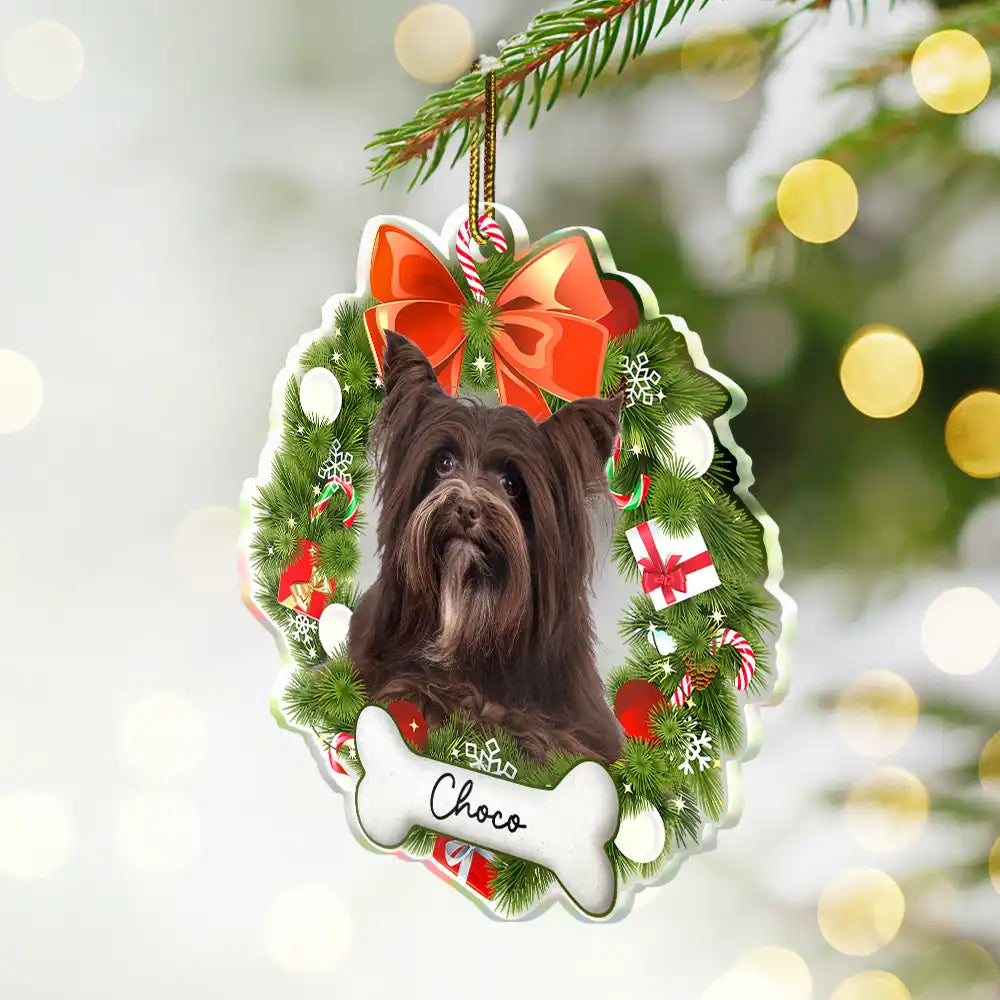 Pet Lovers - Custom Photo Christmas Wreath Dog First Year - Personalized Custom Shaped Acrylic Ornament
