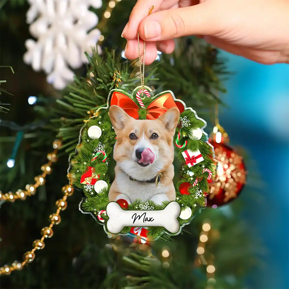 Pet Lovers - Custom Photo Christmas Wreath Dog First Year - Personalized Custom Shaped Acrylic Ornament
