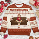 Christmas, Single Mom, Single Dad, Pet Lovers - Cartoon Single Mom Dad With Kids And Pets - Personalized Unisex Ugly Sweater
