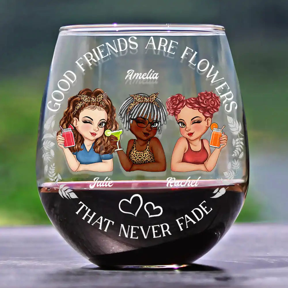 Gift For Bestie - Turban Women Grow An Old Friend Bestie - Personalized Stemless Wine Glass