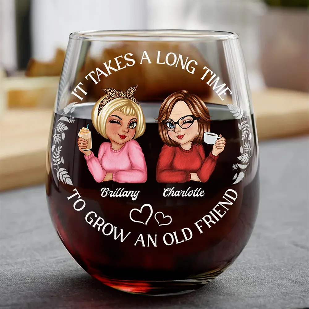 Gift For Bestie - Turban Women Grow An Old Friend Bestie - Personalized Stemless Wine Glass