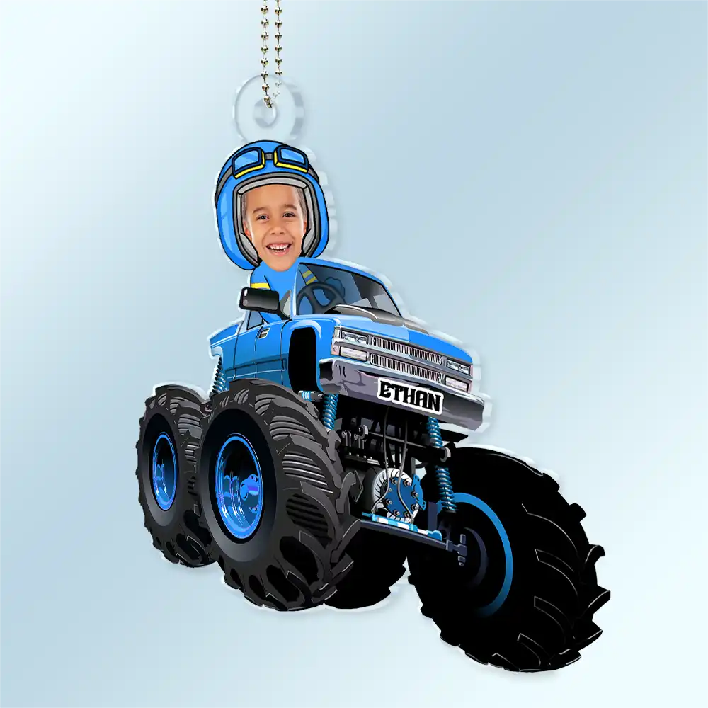 Gift For Father, Gift For Mother - Custom Photo Funny Baby Monster Truck - Personalized Acrylic Car Hanger