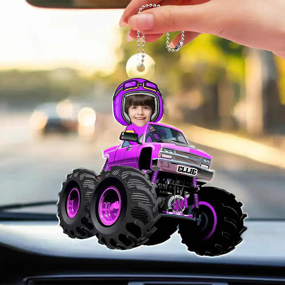 Gift For Father, Gift For Mother - Custom Photo Funny Baby Monster Truck - Personalized Acrylic Car Hanger