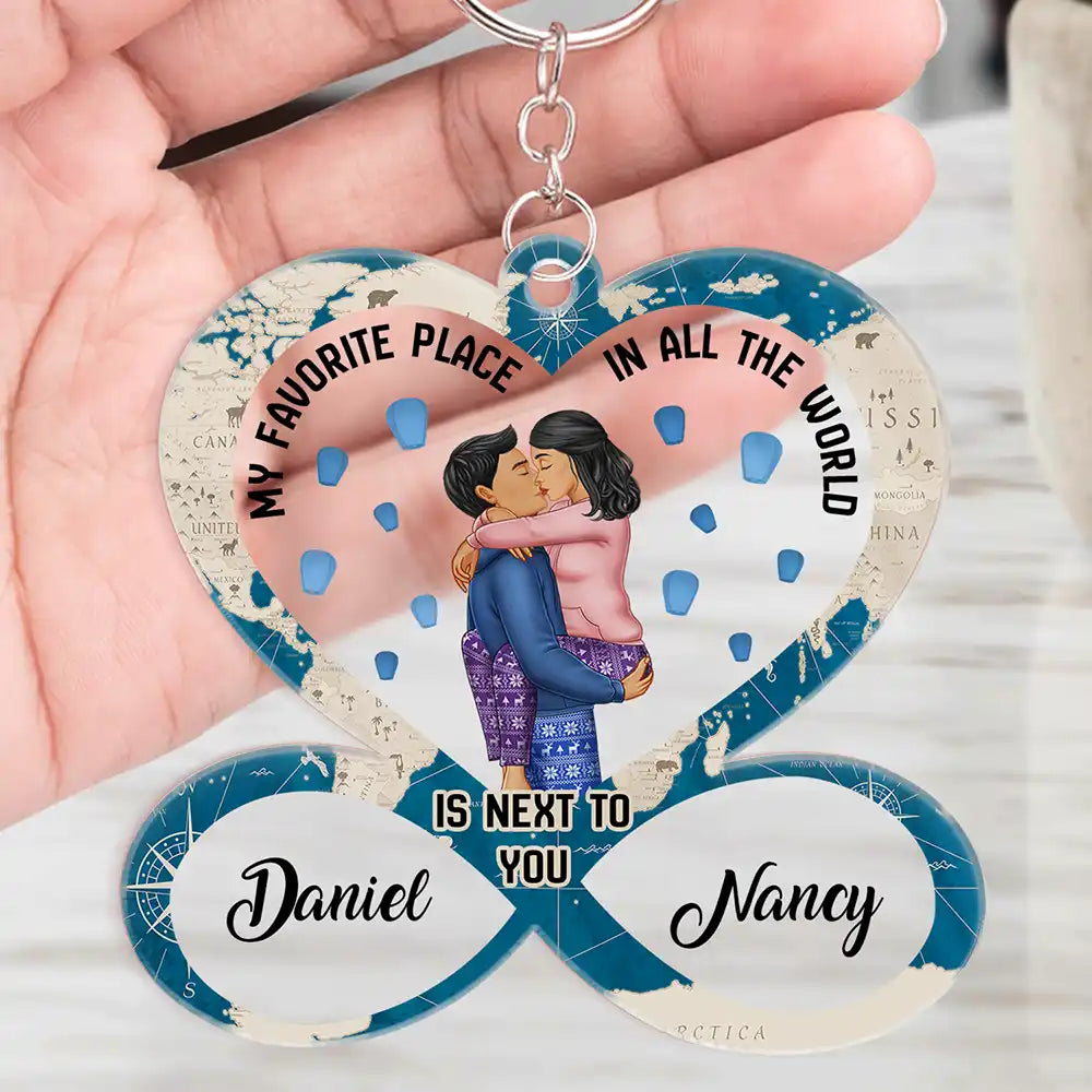 Gift For Couples, Gift For Wife - Kissing Couple My Favorite Place In All The World - Personalized Acrylic Keychain