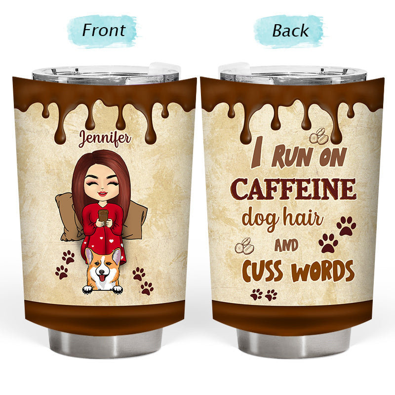 Chibi Girl I Run On Caffein & Dog Hair - Personalized Custom Tumbler