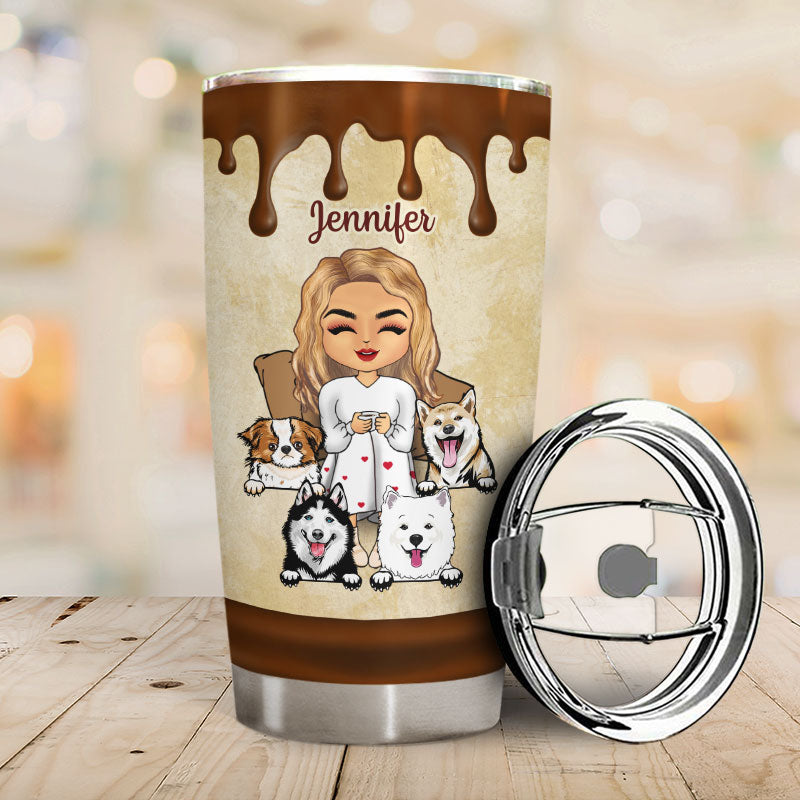 Chibi Girl I Run On Caffein & Dog Hair - Personalized Custom Tumbler