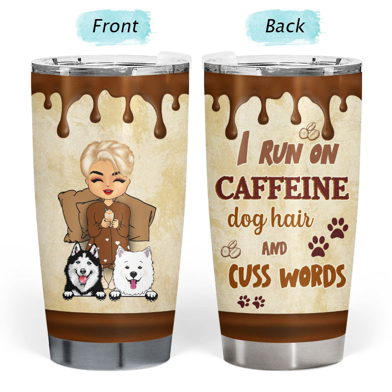 Chibi Girl I Run On Caffein & Dog Hair - Personalized Custom Tumbler