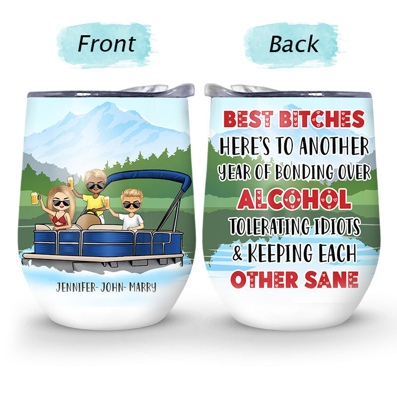 Pontoon Bestie Lake Really Small Gang - Gift For Best Friends - Personalized Custom Wine Tumbler