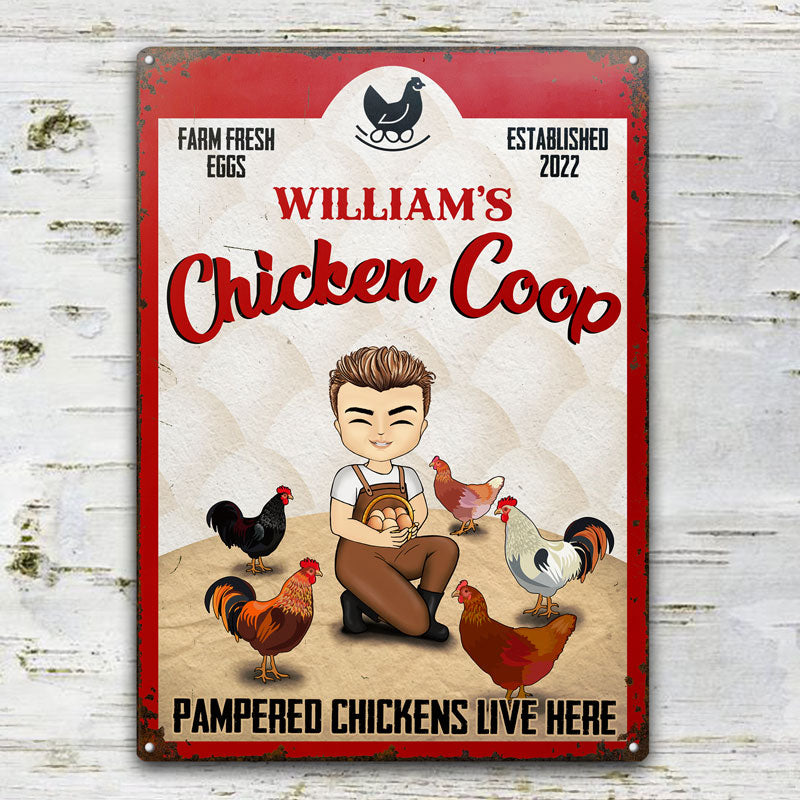 Pampered Chickens Live Here - Chicken Coop Decoration - Personalized Custom Classic Metal Signs