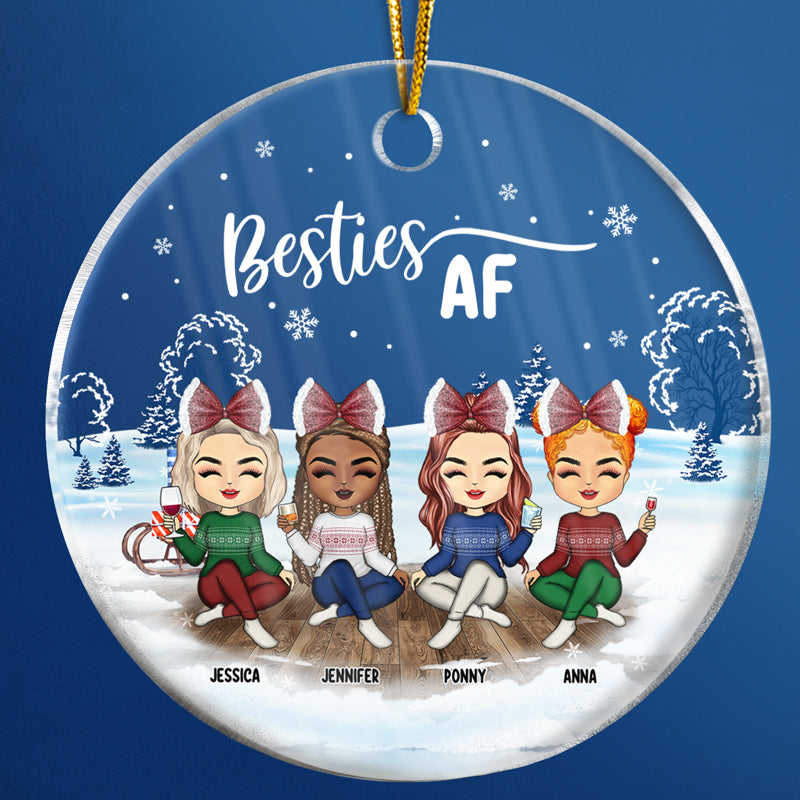 Christmas Best Friends Besties AF - Personalized Custom Circle Acrylic Ornament