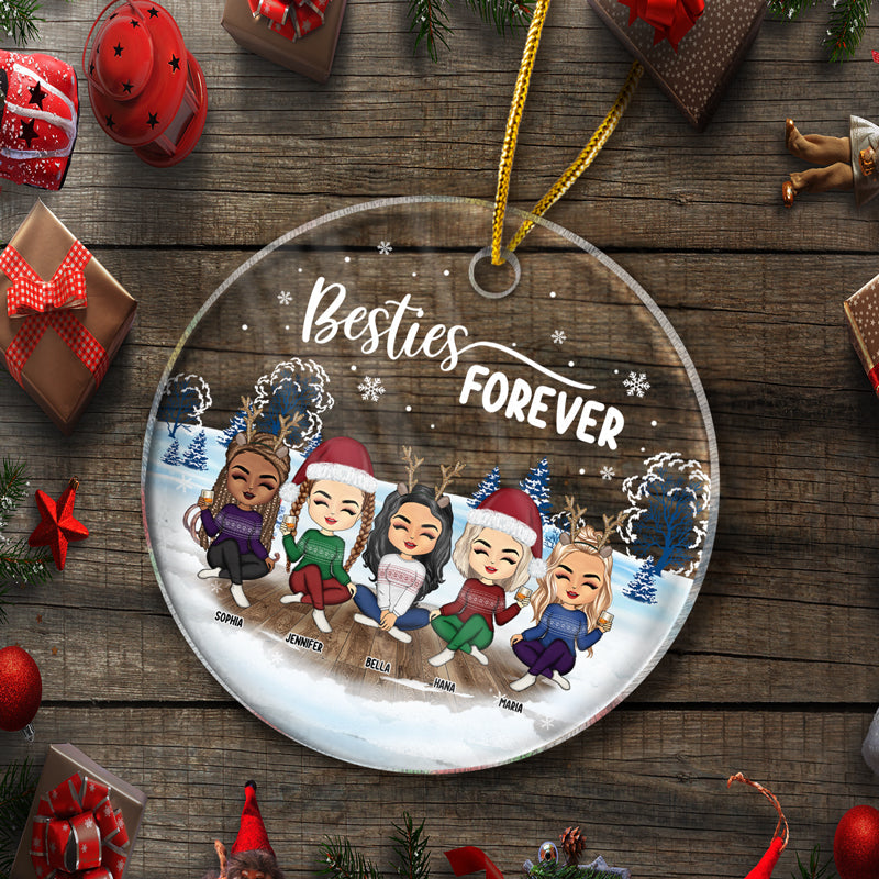 Christmas Best Friends Besties AF - Personalized Custom Circle Acrylic Ornament