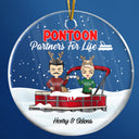 Christmas Pontoon Couple Pontoon Partners For Life - Personalized Custom Circle Acrylic Ornament