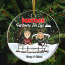 Christmas Pontoon Couple Pontoon Partners For Life - Personalized Custom Circle Acrylic Ornament