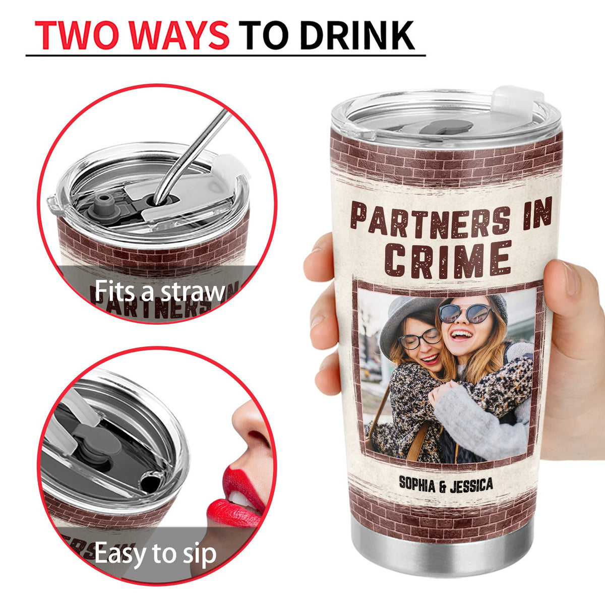 Custom Photo Bestie Partners In Crime If We Get Caught - Personalized Custom Tumbler