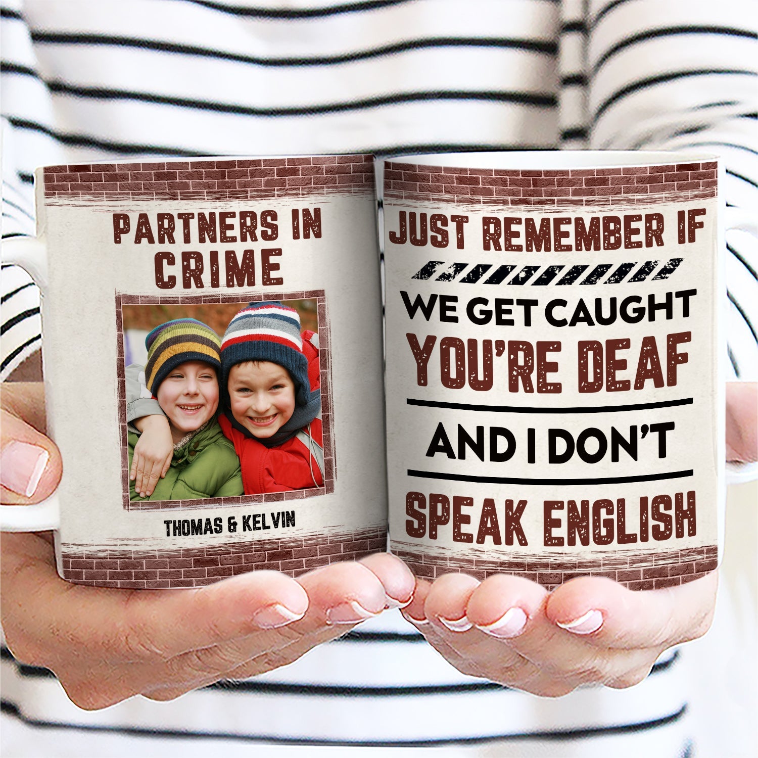 Custom Photo Bestie Sibling Partners In Crime - Personalized Custom White Edge-to-Edge Mug