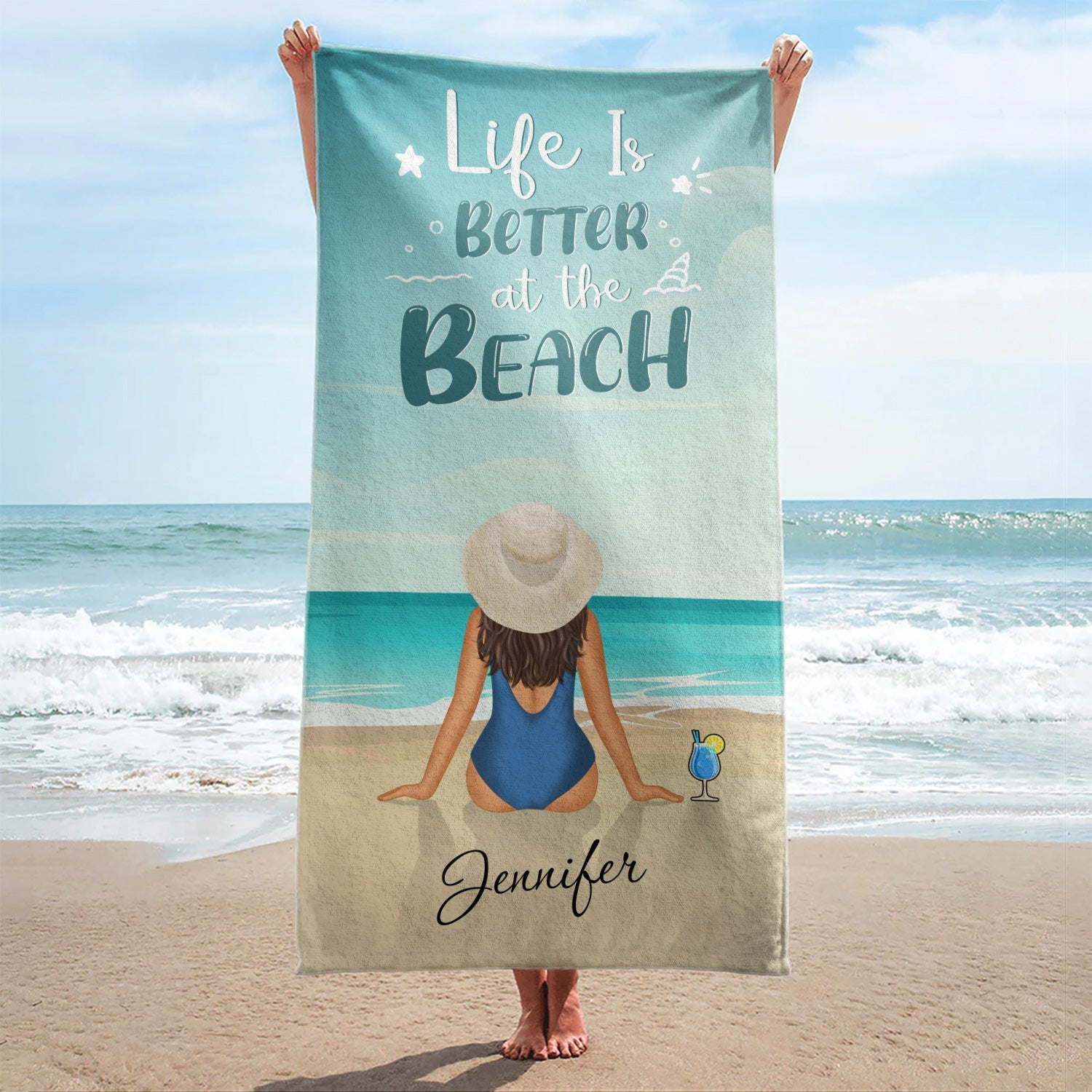 Ocean Air Salty Hair - Gift For Women Who Love The Beach - Personalized Custom Beach Towel