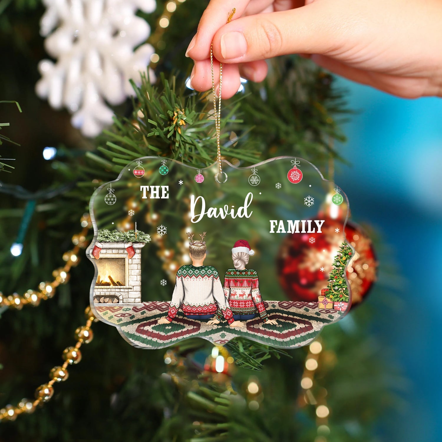 Christmas Family Name Custom - Gift For Family - Personalized Medallion Acrylic Ornament