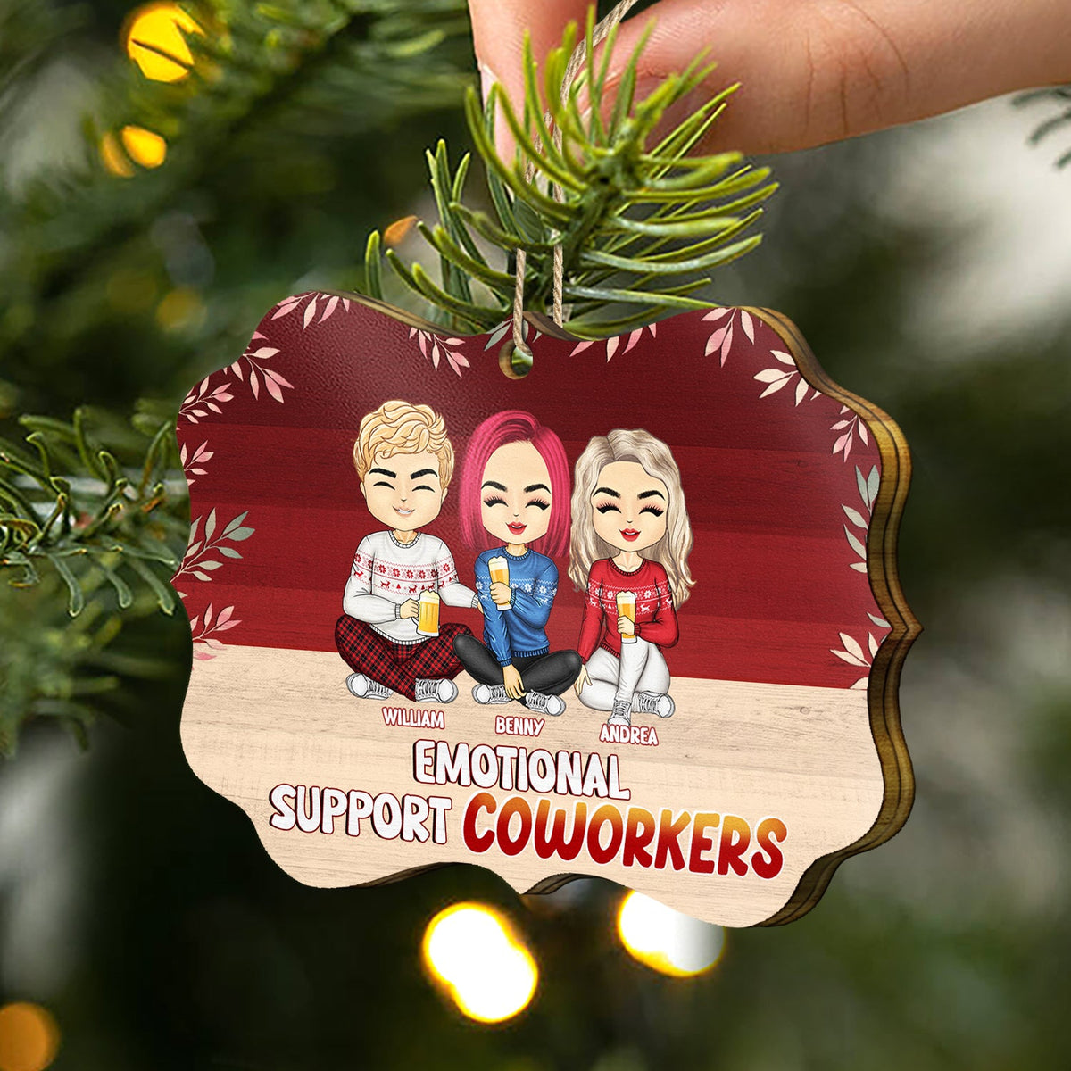 Christmas Colleagues Emotional Support Coworker - Gift For Coworker - Personalized Medallion Wooden Ornament