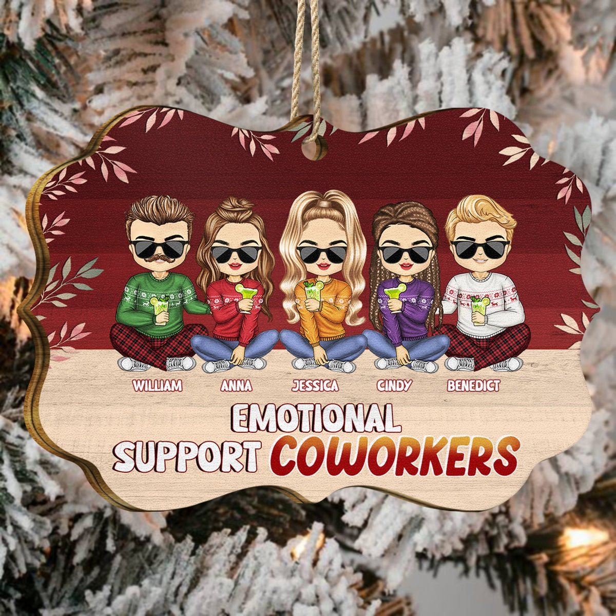 Christmas Colleagues Emotional Support Coworker - Gift For Coworker - Personalized Medallion Wooden Ornament