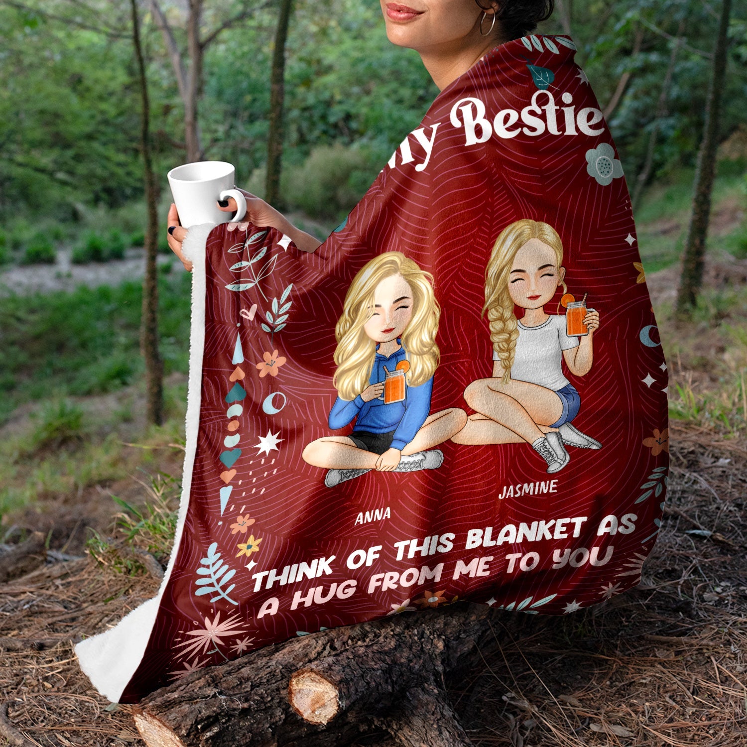 Cartoon Think Of This Blanket - Gift For Sisters And Besties - Personalized Fleece Blanket