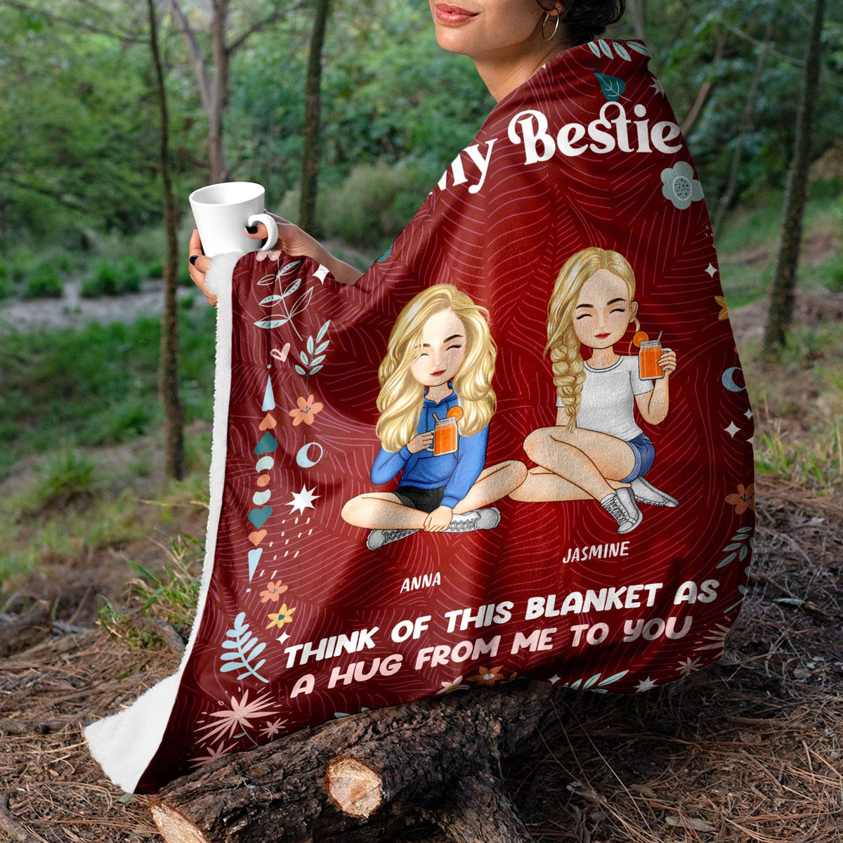 Cartoon Think Of This Blanket - Gift For Sisters And Besties - Personalized Fleece Blanket