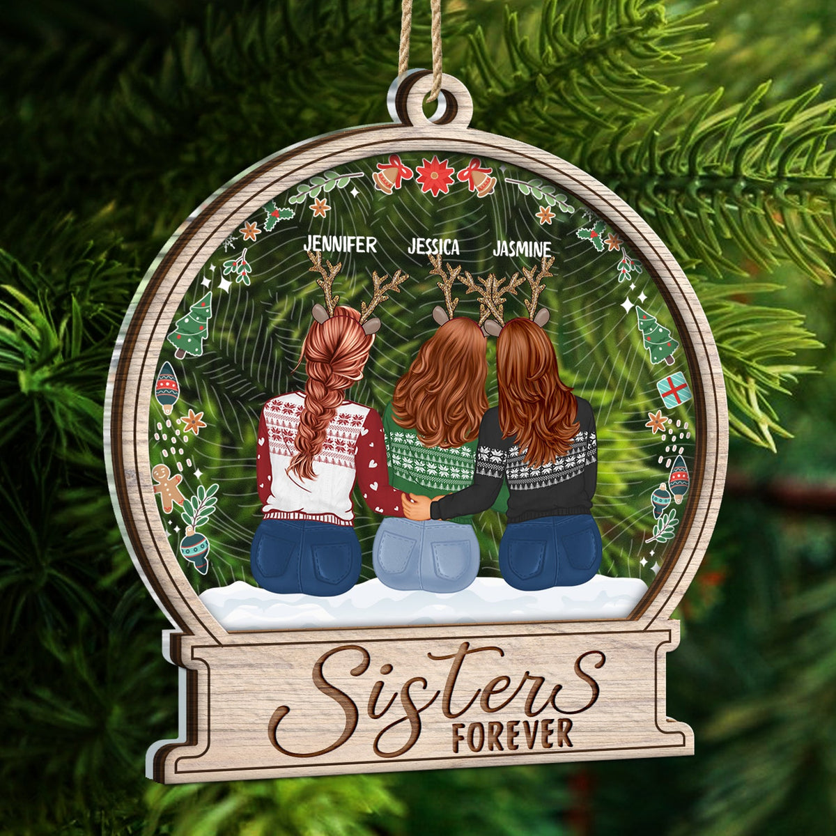 Sisters Forever Besties Forever - Christmas Gift For Sisters And Best Friends - Personalized 2-Layered Mix Ornament