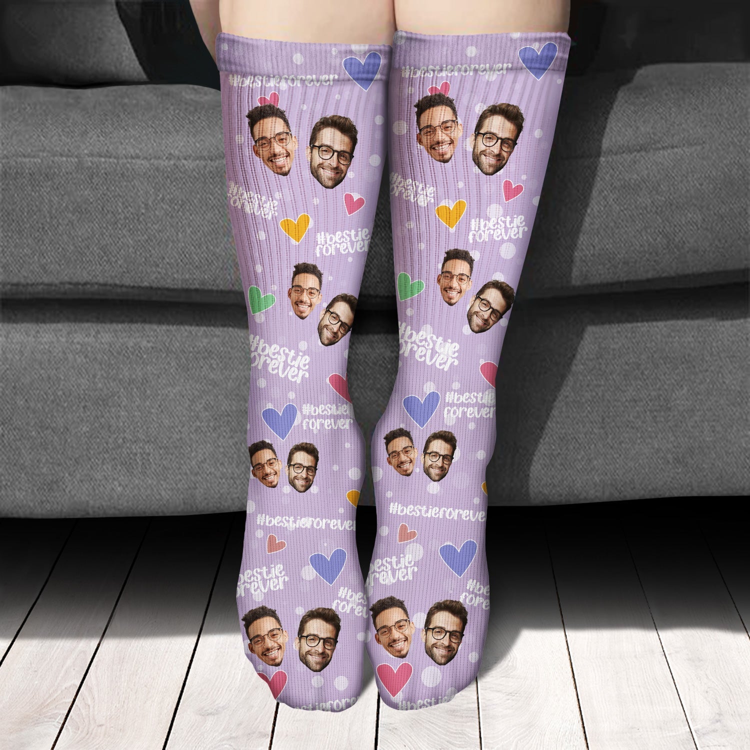 Custom Photo Bestie Forever Hashtag - Gift For Bestie - Personalized Socks