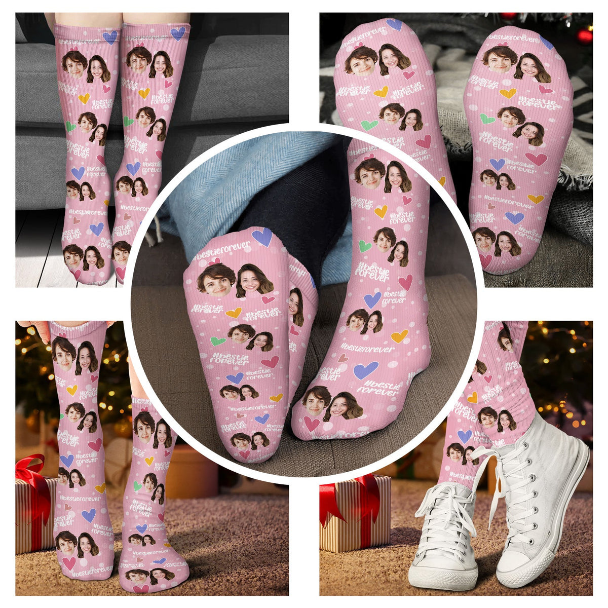 Custom Photo Bestie Forever Hashtag - Gift For Bestie - Personalized Socks