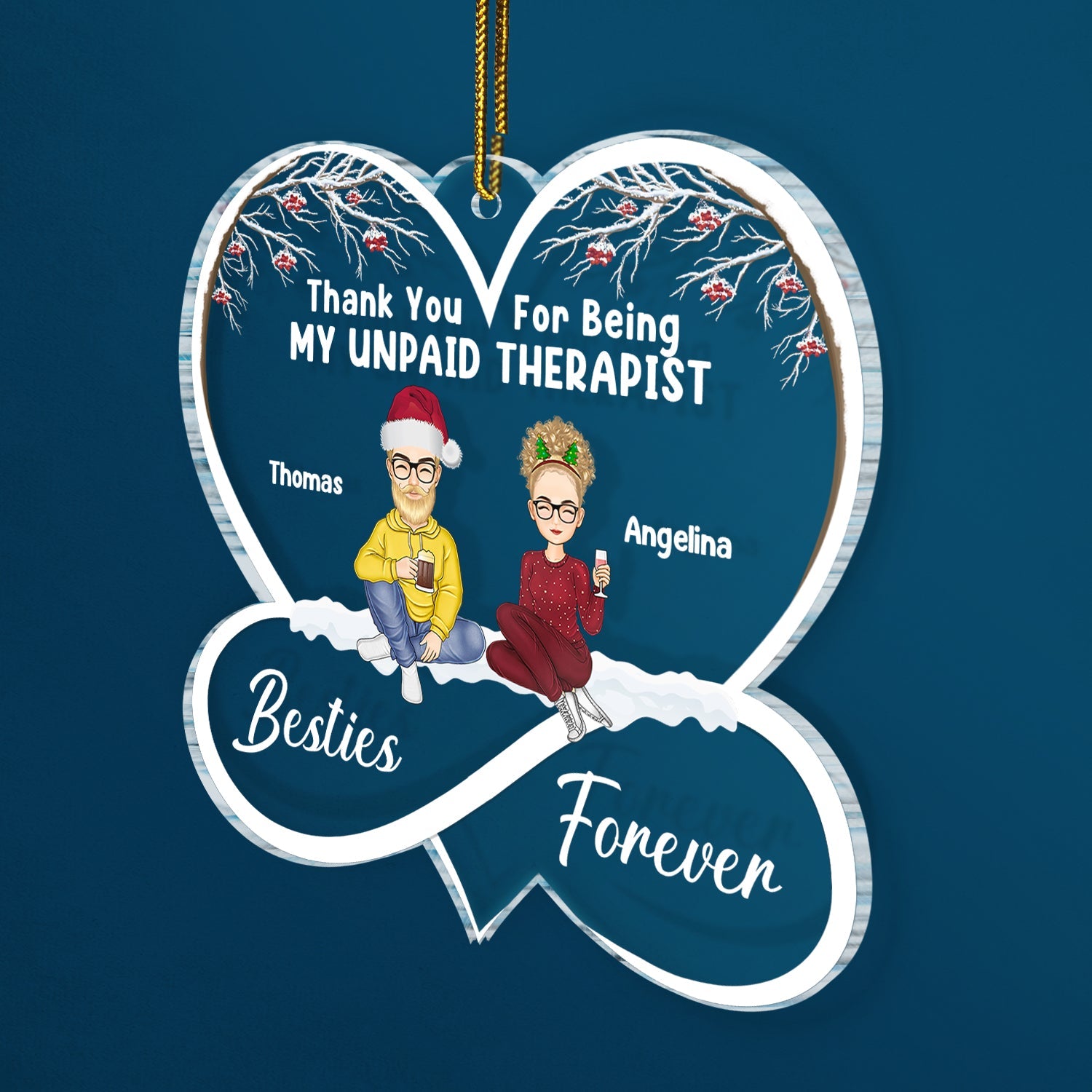 Christmas Bestie Thank You For Being My Unpaid Therapist - Gift For Bestie - Personalized Custom Shaped Acrylic Ornament