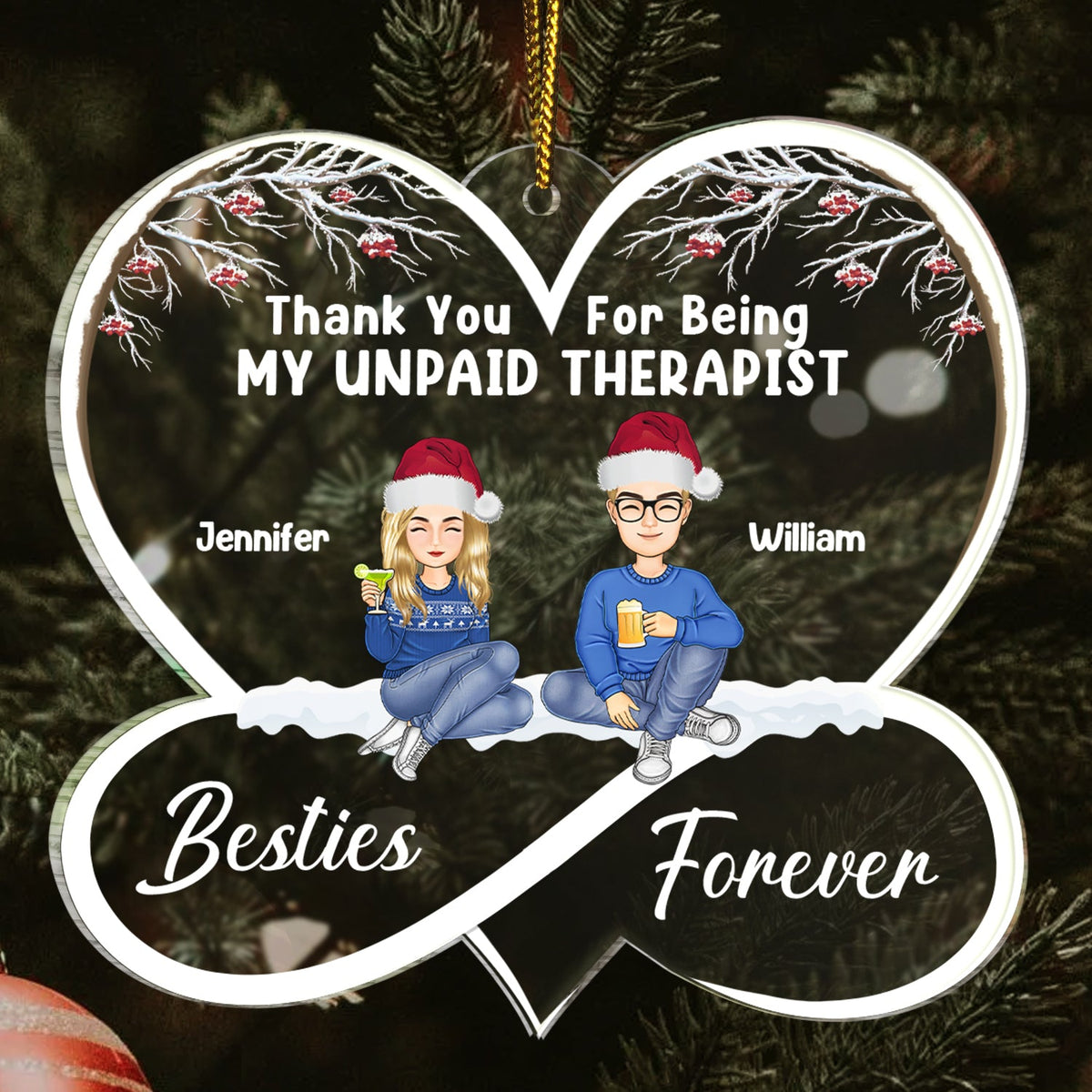 Christmas Bestie Thank You For Being My Unpaid Therapist - Gift For Bestie - Personalized Custom Shaped Acrylic Ornament