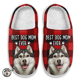 Custom Photo Best Dog Mom Ever - Gift For Pet Lovers - Personalized Fluffy Slippers