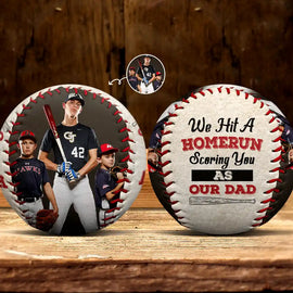 Custom Photo We Hit A Homerun Scoring You As Our Dad - Personalized Baseball, Softball